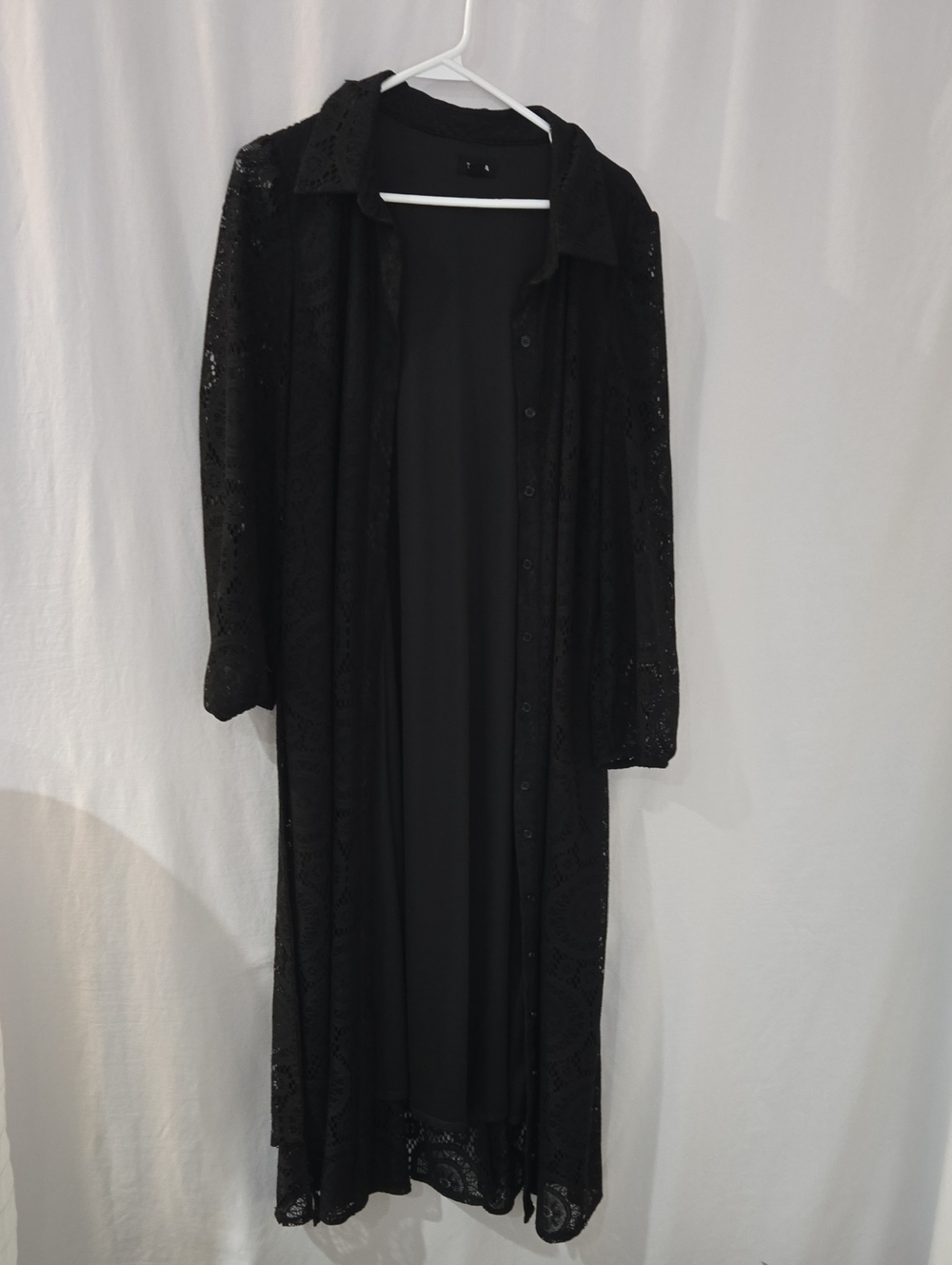 Tacera Black Lace Long Button-Front Belted Dress